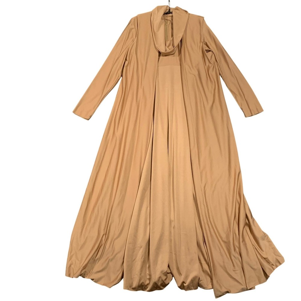 Vintage 80s‎ Gold Beige Maxi Dress Gown Set With Duster Cowl Neck ILGWU USA 10